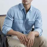 Casual Moisture-Wicking Long-Sleeve Denim Shirt