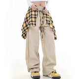 Patchwork Plaid Skirt High Waisted Pants