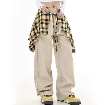 Patchwork Plaid Skirt High Waisted Pants