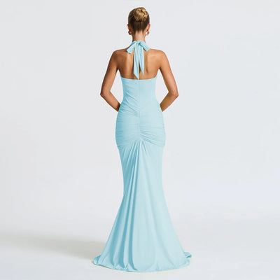 Ruched Deep Plunge Maxi Dress