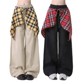 Patchwork Plaid Skirt High Waisted Pants