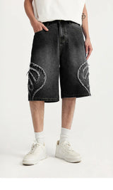 Vintage Patchwork Distressed Denim Cropped Jeans