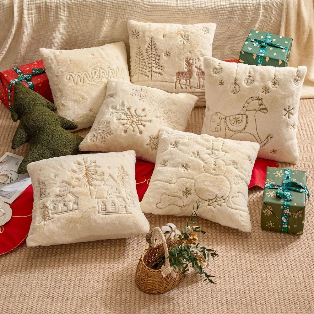 Christmas Embroidered Cover Soft Pillow Case