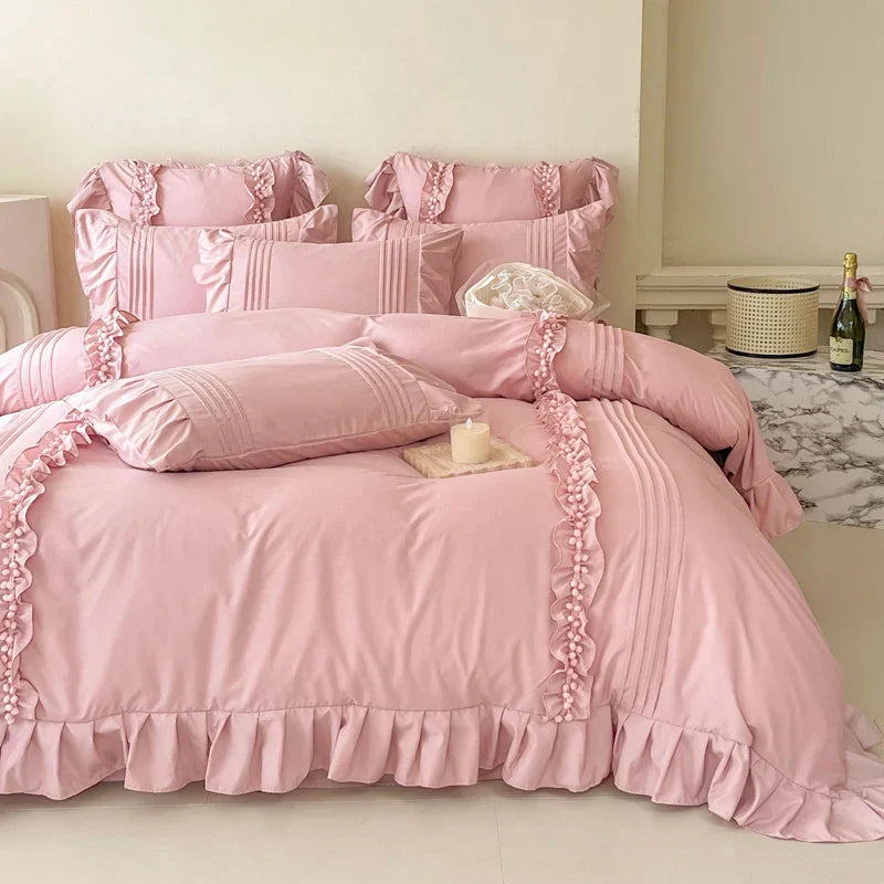 Cream White Princess Ruffles Bedding Set