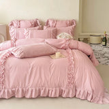 Cream White Princess Ruffles Bedding Set