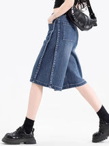Acubi Stitched High Waist Denim Jorts