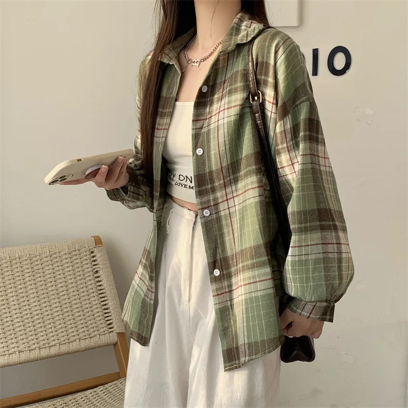 Plaid Women Long Sleeve Old Money Shirt
