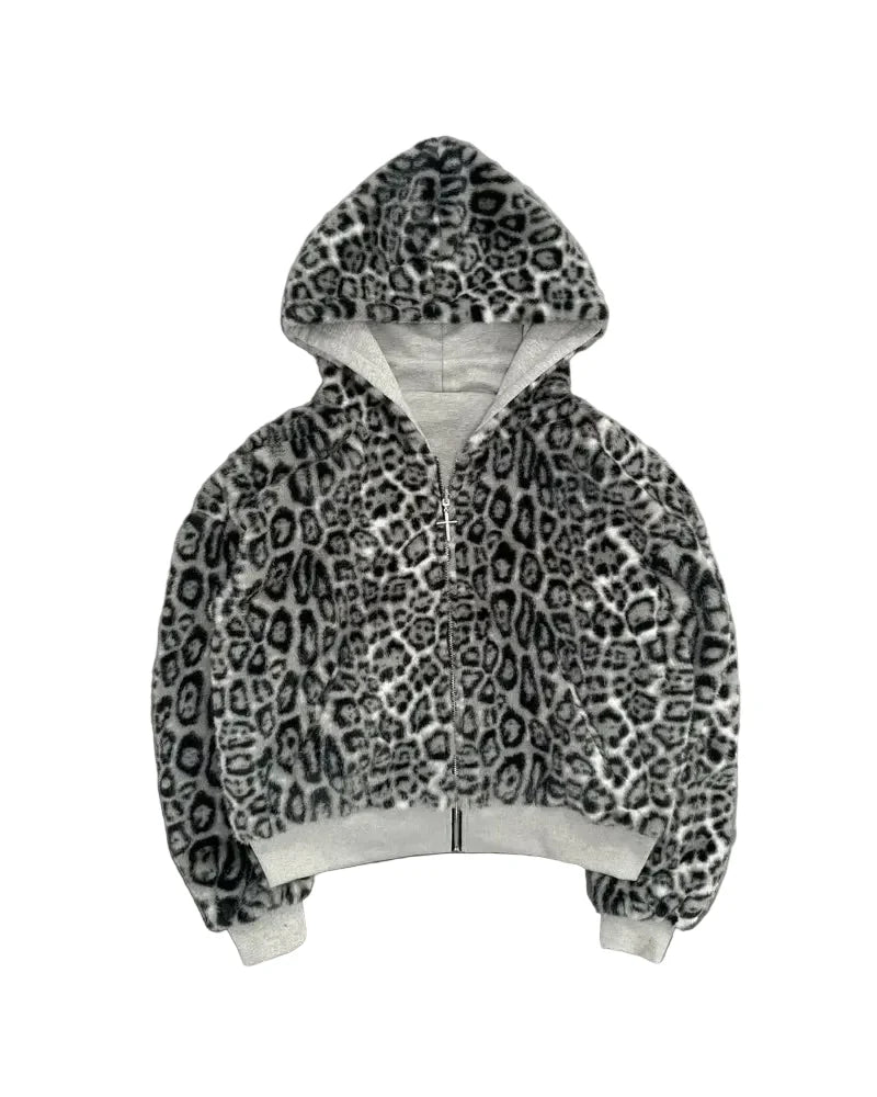 Retro Leopard Print Loose Zipper Hoodie