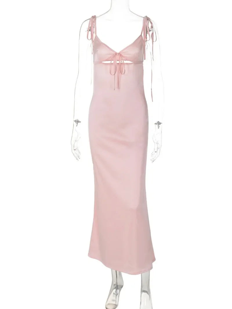 Cut Out Satin V-neck Maxi Dress