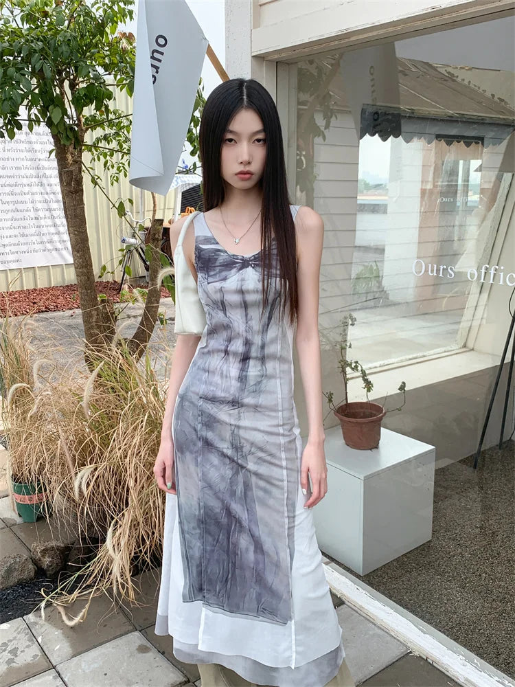 Backless Abstract Maxi Dress