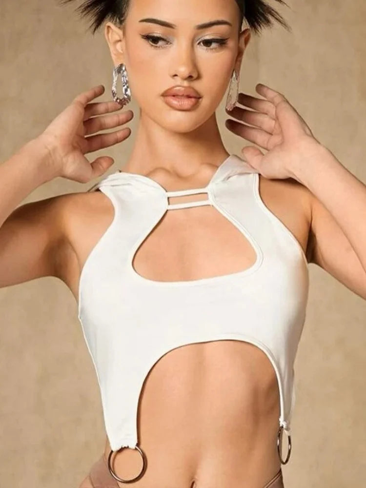Y2k Hooded White Tank Top
