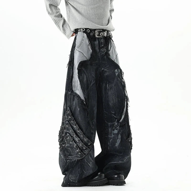 Cyberpunk Patchwork Distressed Jeans