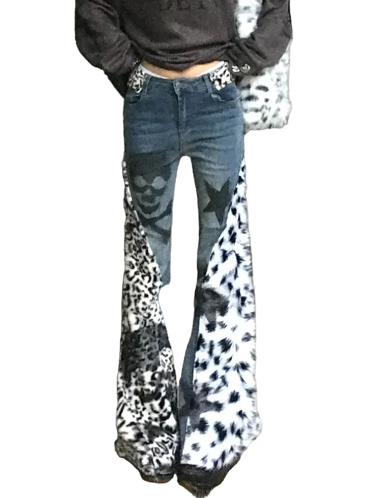 Vintage Schlagjeans mit Leopardenstern-Print