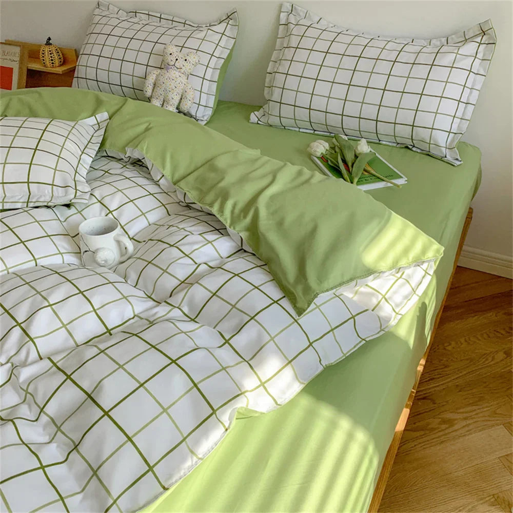 Pink Plaid Bowknot Bedding Set