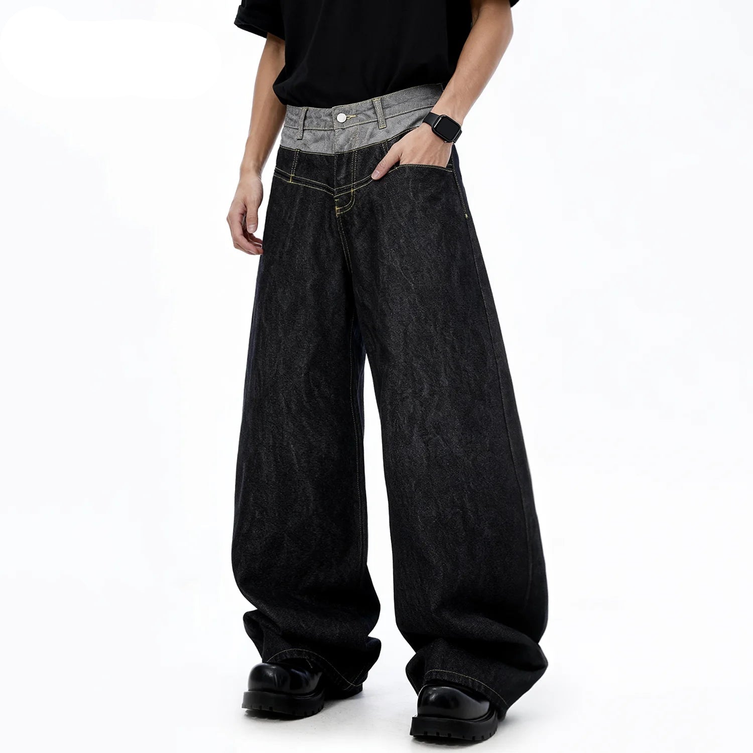 Double-waisted Baggy Wide Leg Jeans