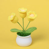 Vintage Handmade Potted Knitted Flowers