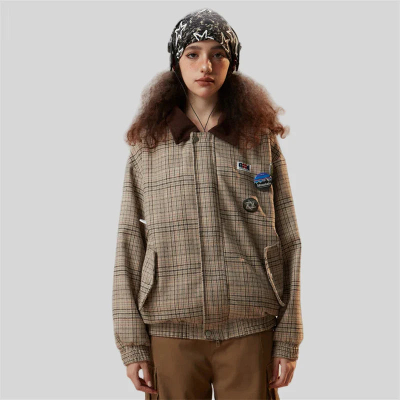 Chaqueta espacial de cuadros para chica dulce
