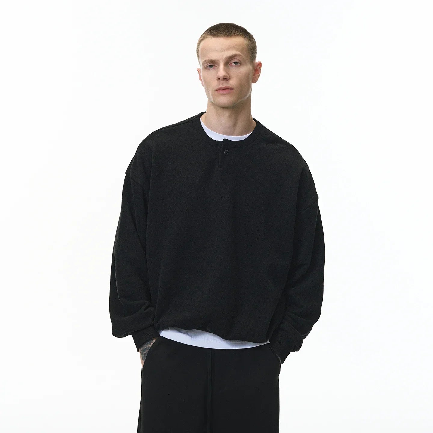 Cozy Loose Fit Henley Sweatshirt