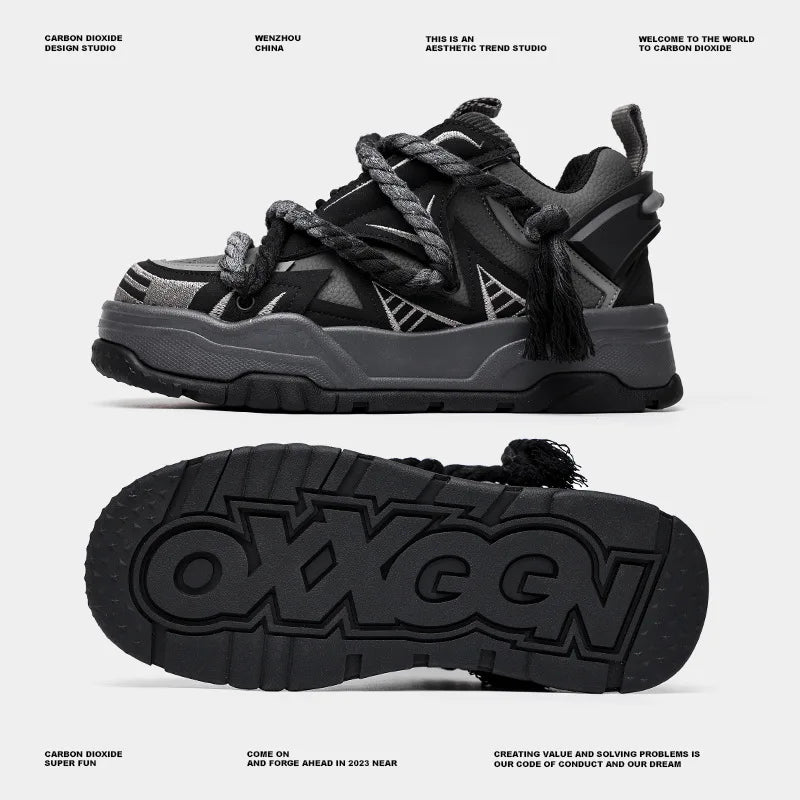 Retro Black Punk Cowhide Sneakers