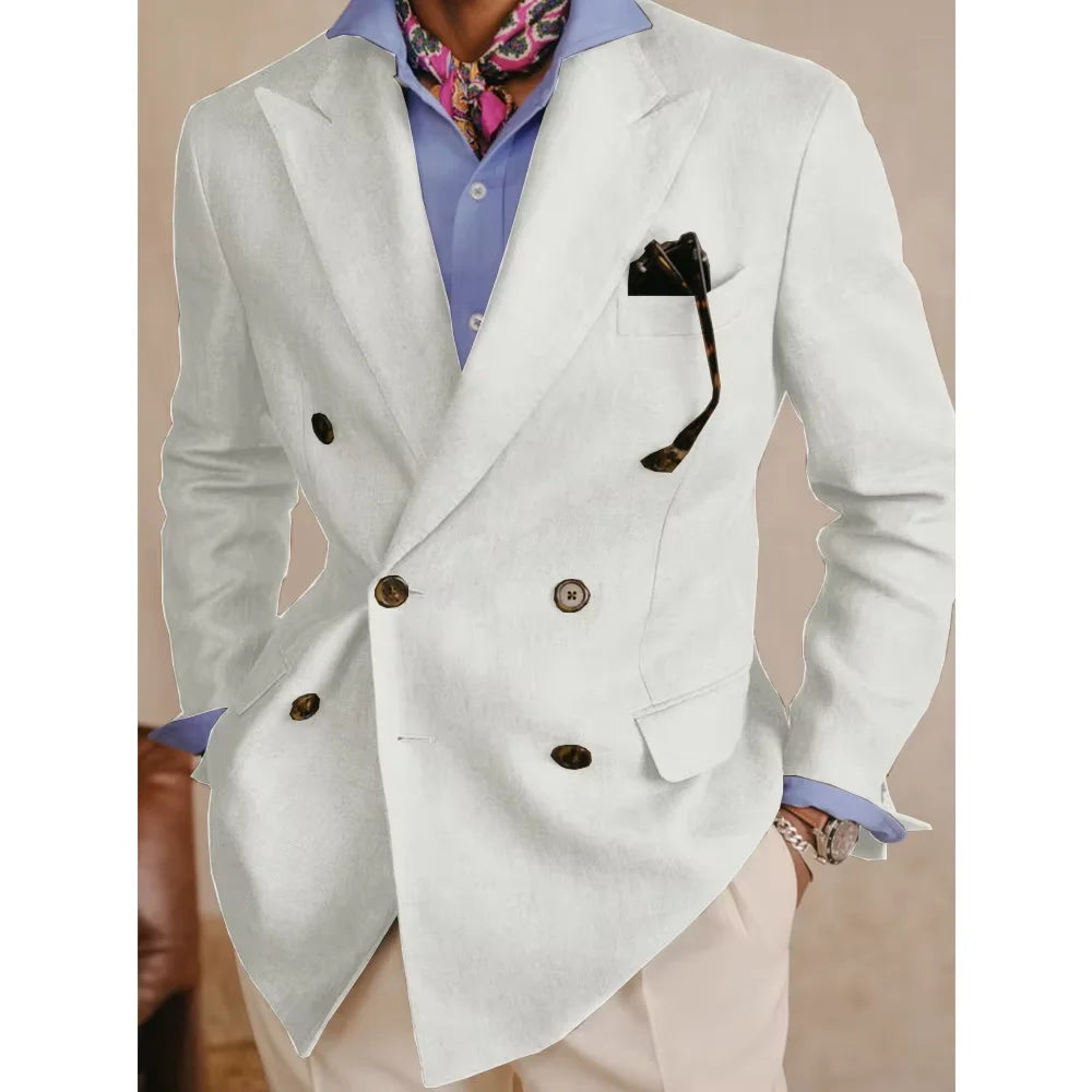 Vintage Cotton Linen Blazer Double Breasted