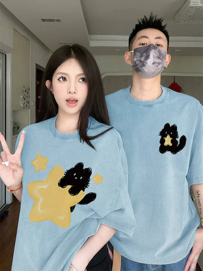 Yellow Star Cat Oversized T-shirt
