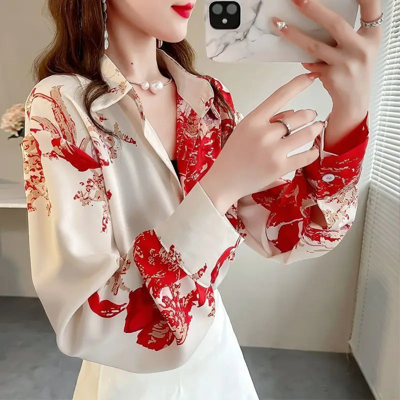 Sweet Printed Button-Up Korean Long Sleeve Shirt