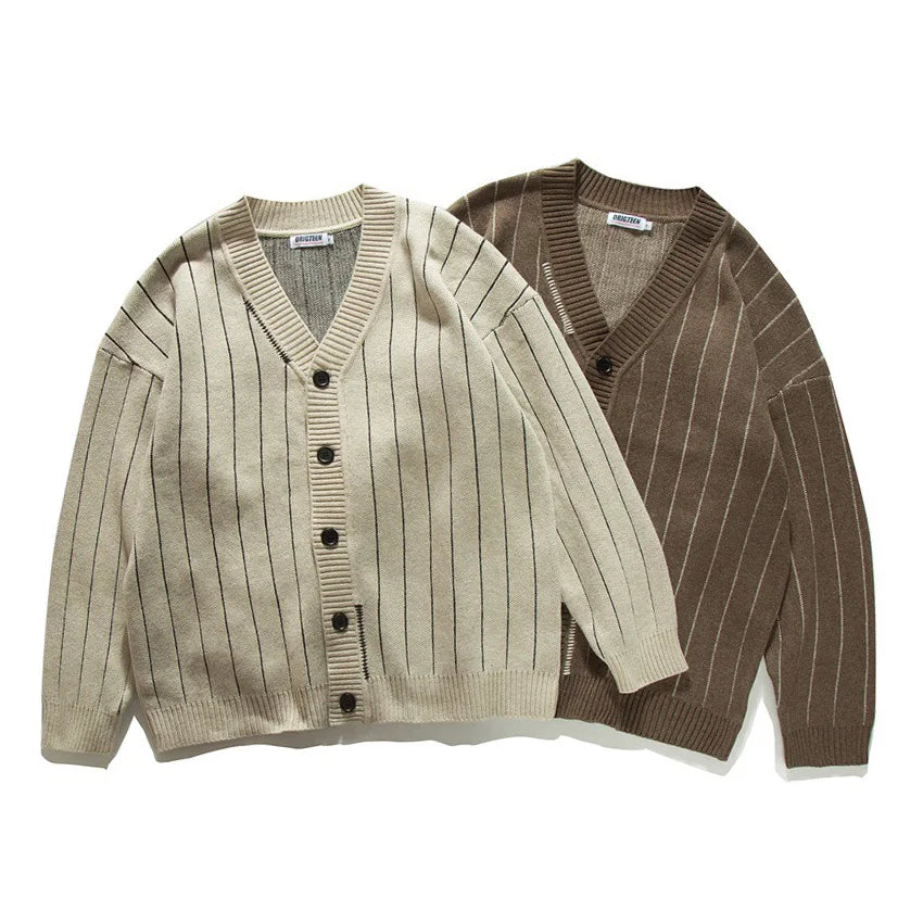 Vintage Loose Knitted Striped Cardigan