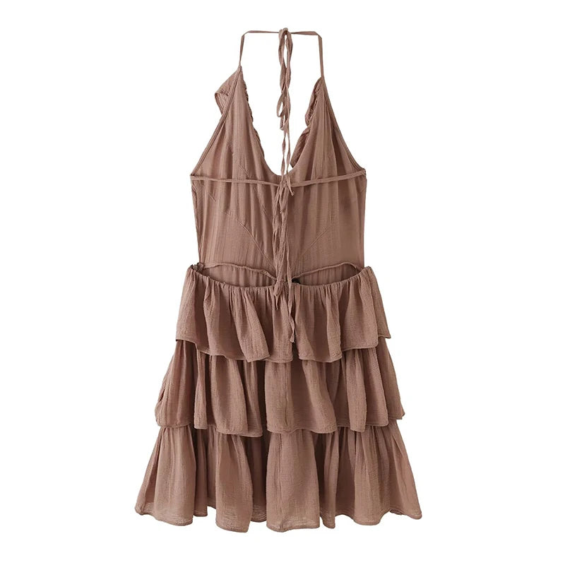 Sexy Brown Backless Mini Dress