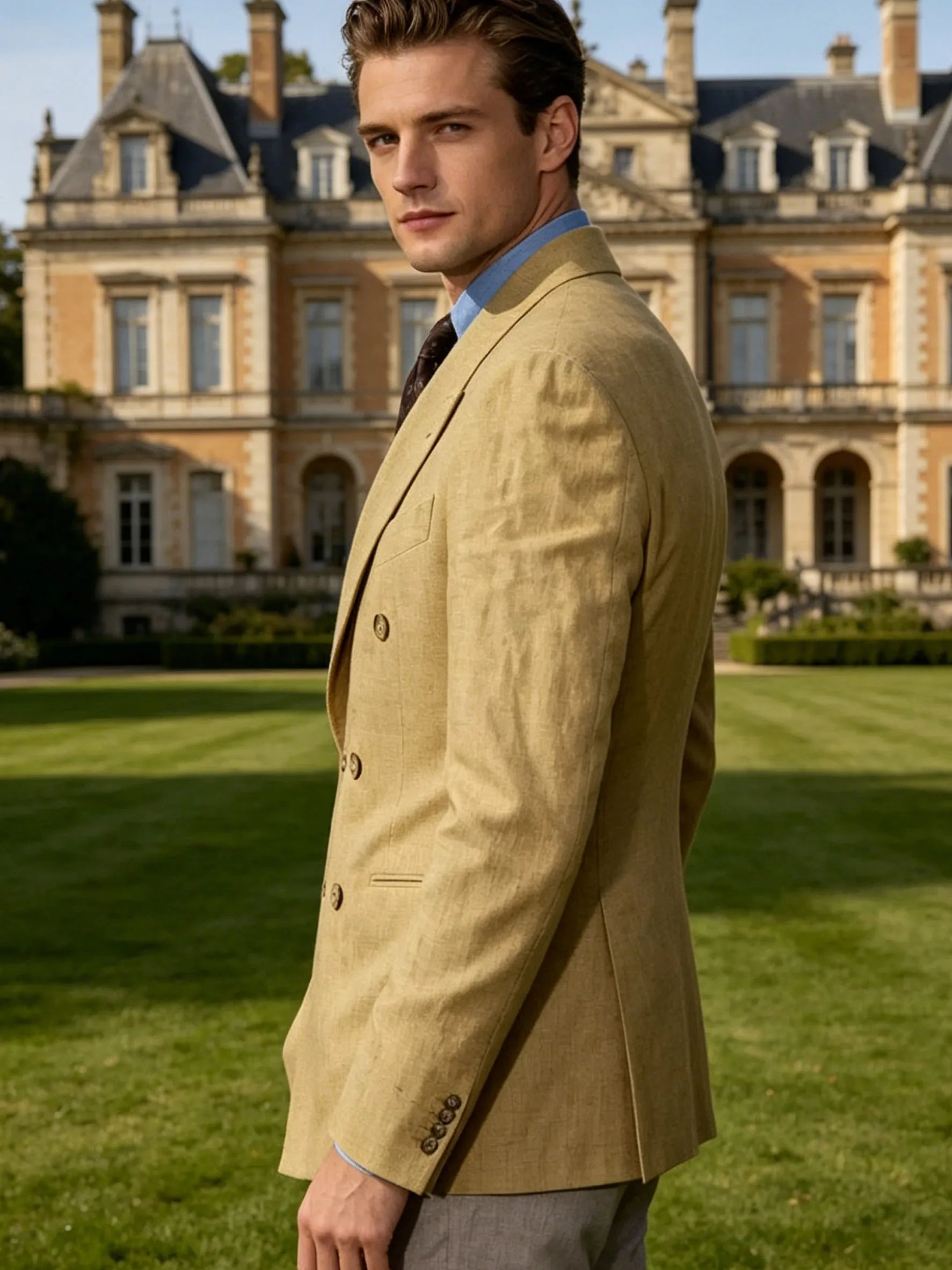 Double Breasted Linen Blend Blazer