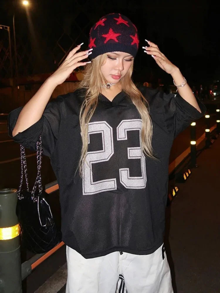 V-Neck Oversized Vibrant Crop T-Shirt