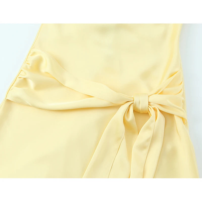 Backless Yellow Satin Mini Dress