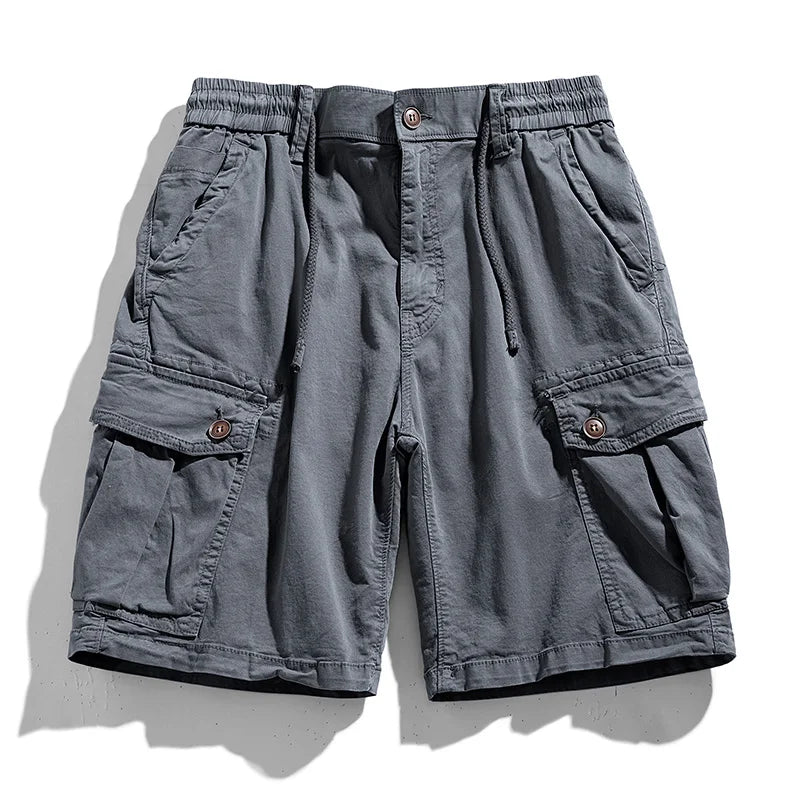 Solid Elastic Waist  Multi Pocket Short
