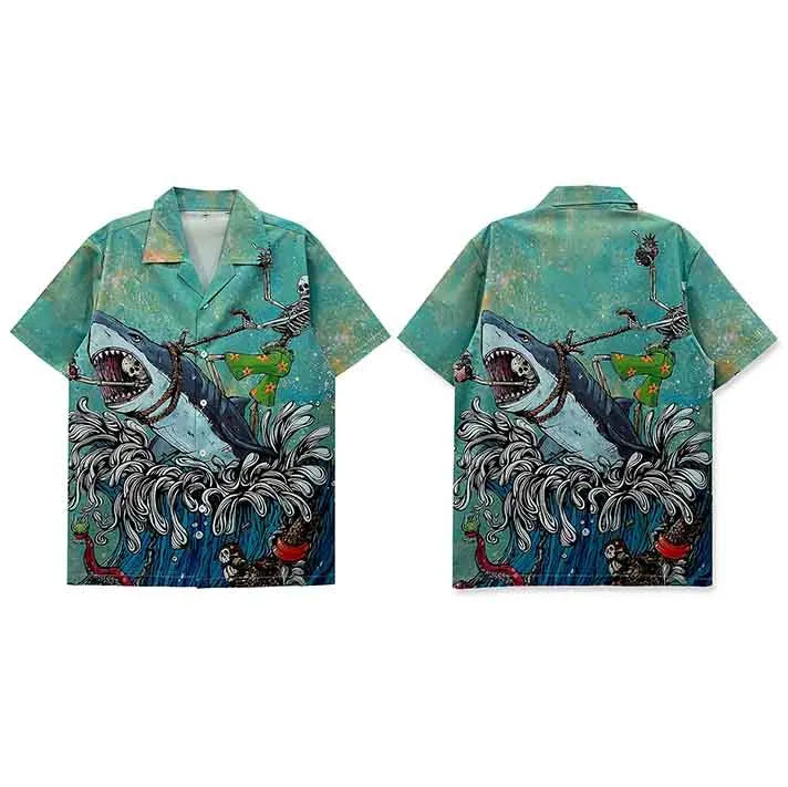Weird Core Graphic Shark Hawaiian Beach Shirt