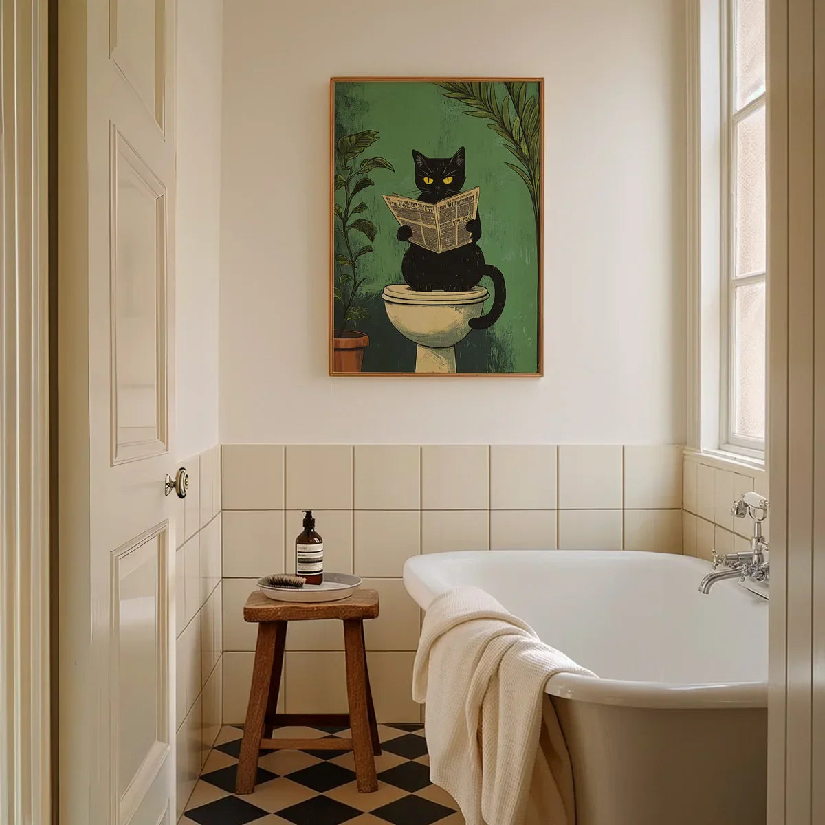 3 Funny Bathroom Black Cat Wall Art