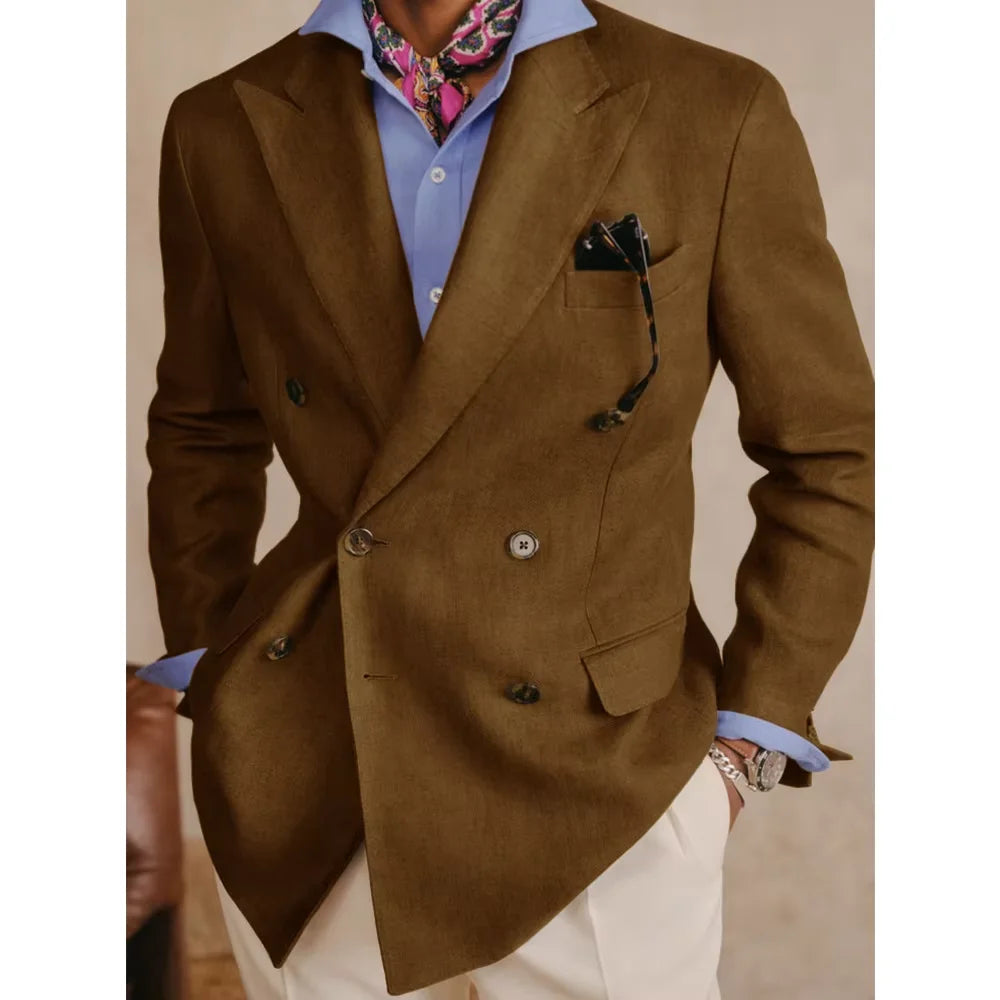 Vintage Cotton Linen Blazer Double Breasted