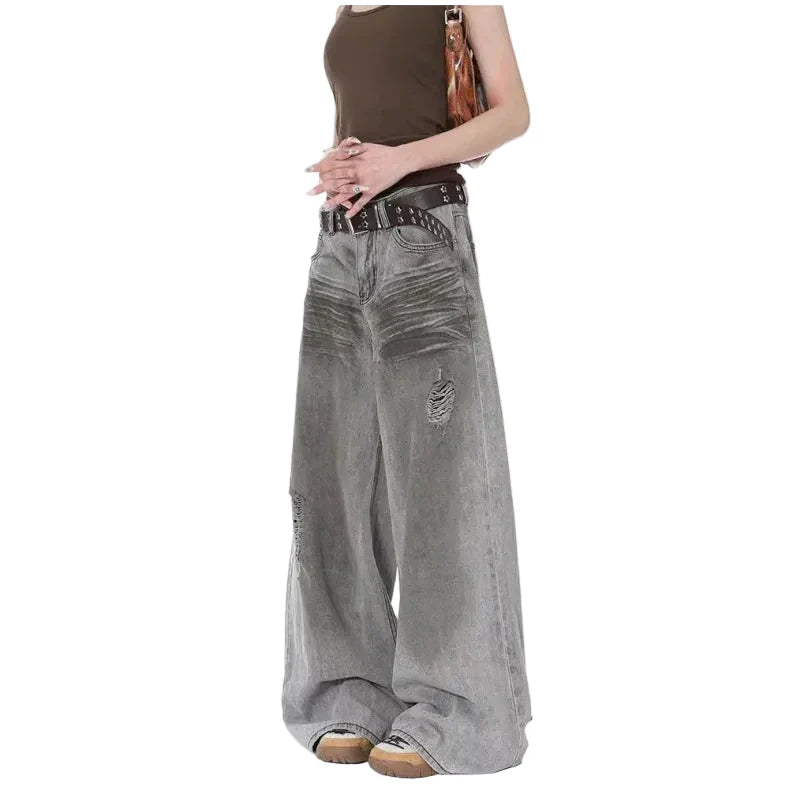 Vintage Grey Baggy Wide-Leg Jeans
