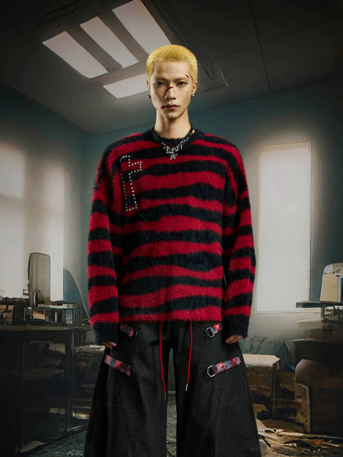 Stripped Zebra Round Fuzzy Sweater