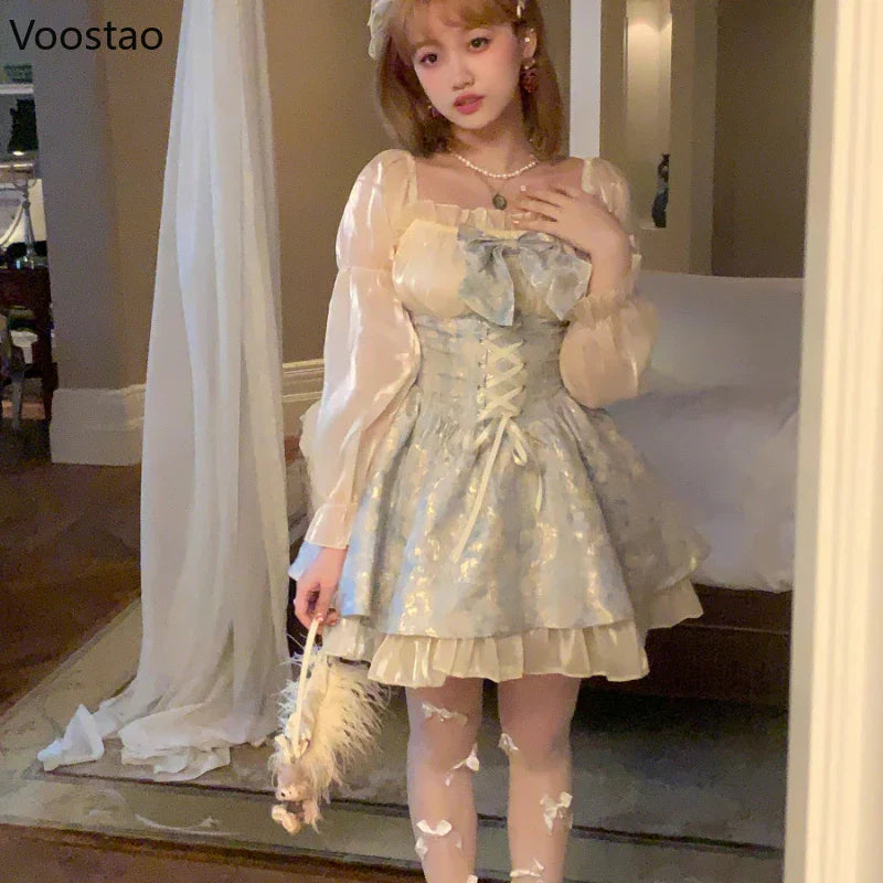 Coquette Bow Floral Vintage Mini Dress