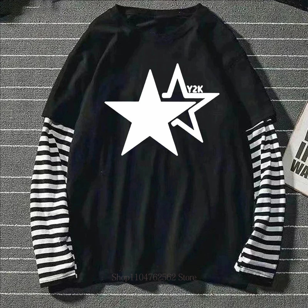 Y2K Star Print Long Sleeve Top