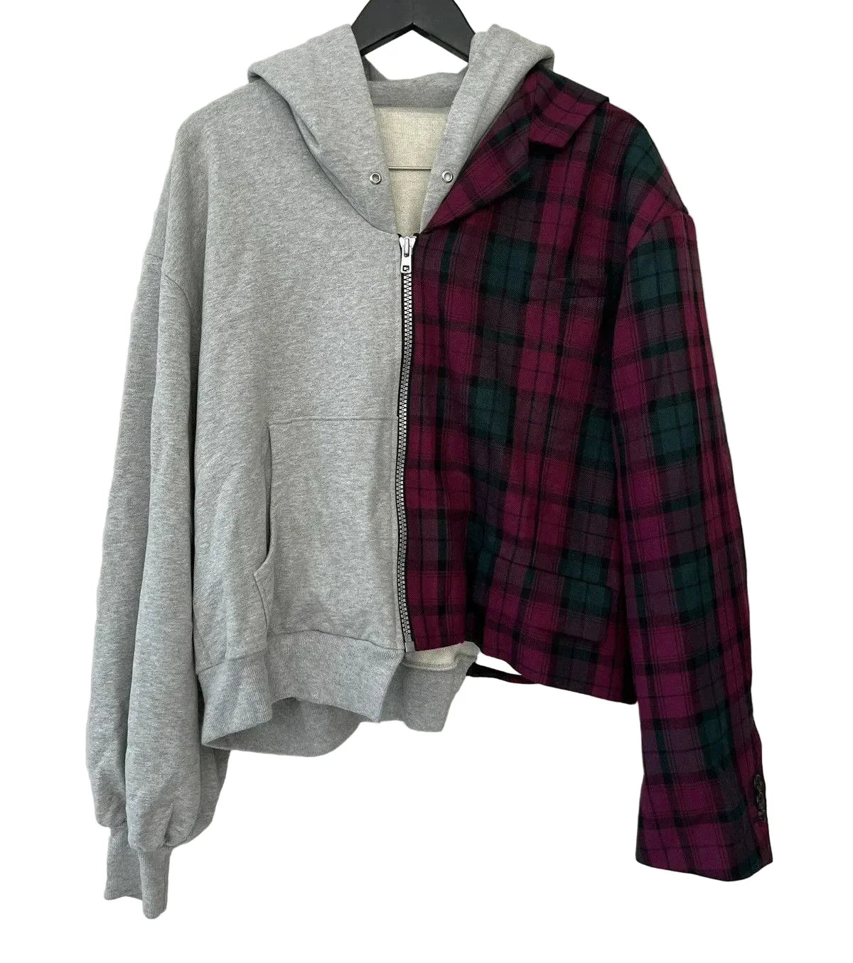 Oversized Plaid Red Zipper Hoodie