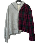 Oversized Plaid Red Zipper Hoodie