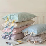 Double Sided Stripes Bow Cotton Pillow Case