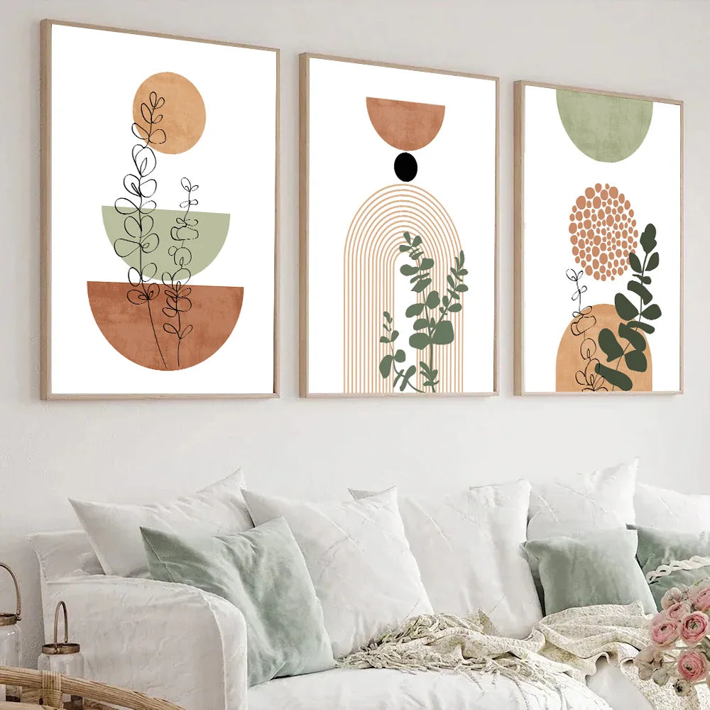 3 Modern Boho Abstract Shape Plant Poster