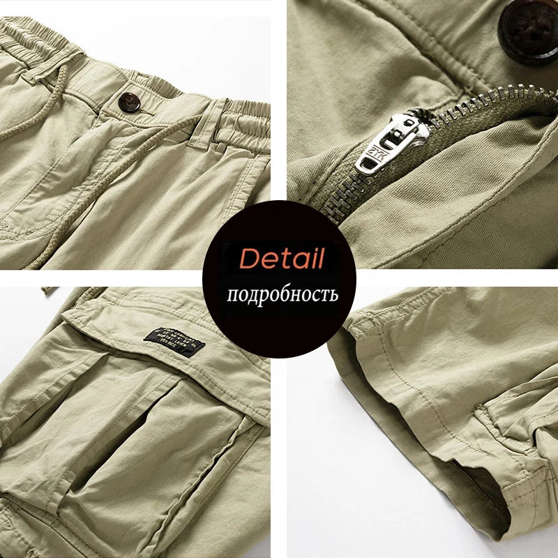Solid Elastic Waist  Multi Pocket Short
