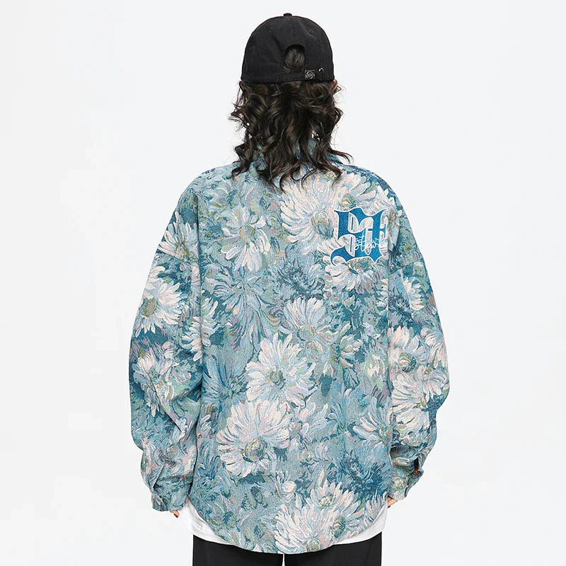Faded Daisy Print Varsity Jacket