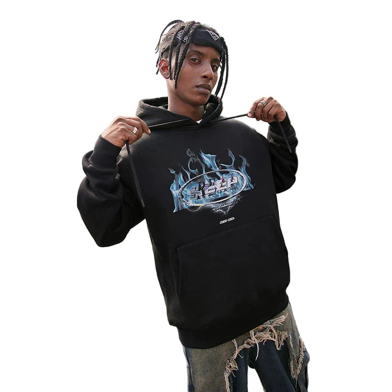 Graphic Black Velvet Lined Hoodie