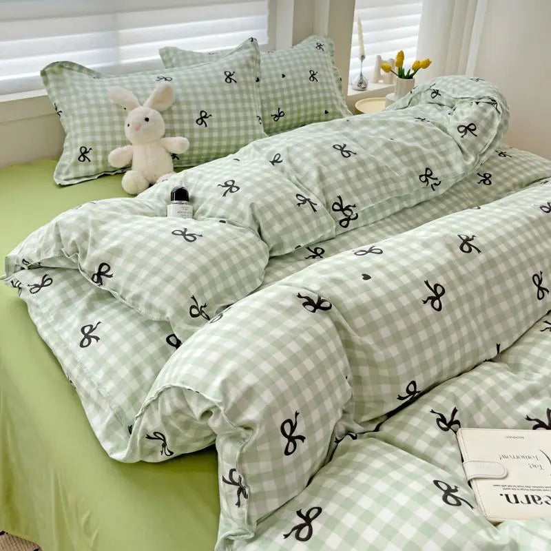 Vintage Cozy Pink Plaid Bedding Set