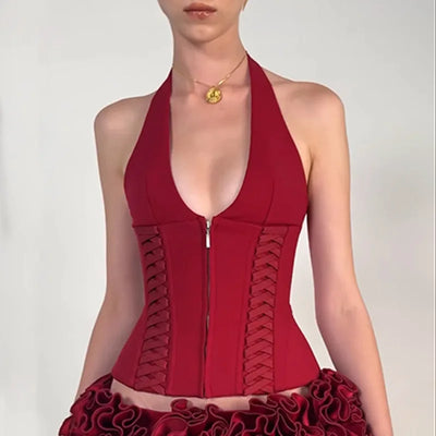 Y2K Zip Halter Top
