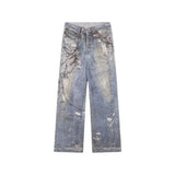 Jeans mit Ketten-Print, gerader Schnitt