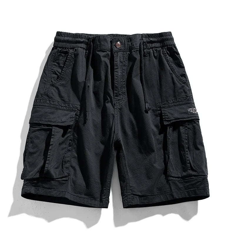 Solid Elastic Waist  Multi Pocket Short